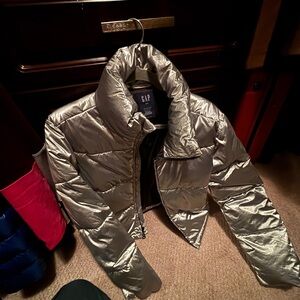 GAP Metallic Silver Puffer Coat